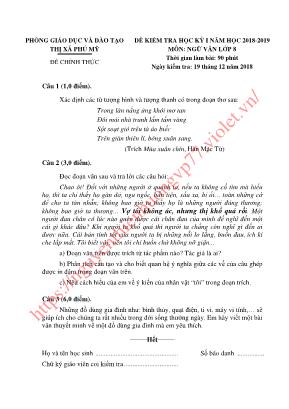 Đề kiểm tra học kỳ I môn Ngữ văn Lớp 8 - Năm học 2018-2019 - Phòng giáo dục và đào tạo Thị xã Phú Mỹ (Có đáp án)